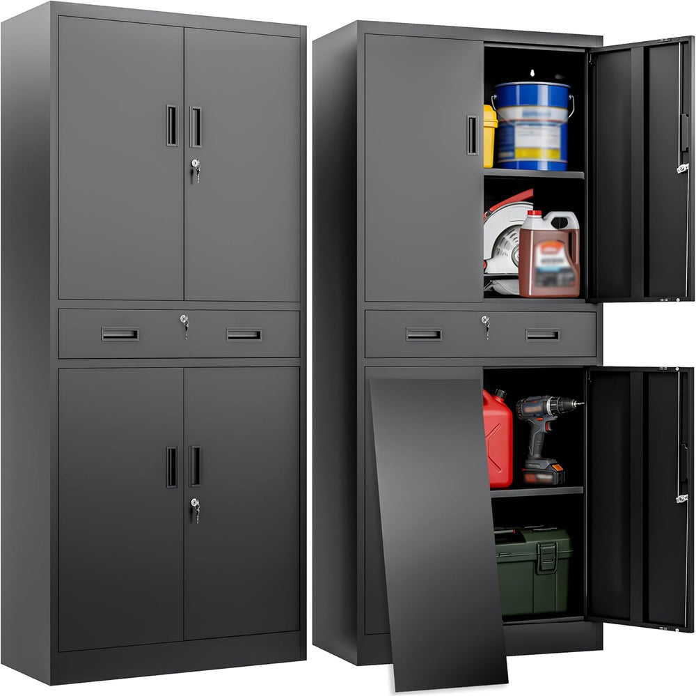 BESFUR Metal Garage Storage Cabinet with a Drawer Locking Doors and 2 Adjusta...