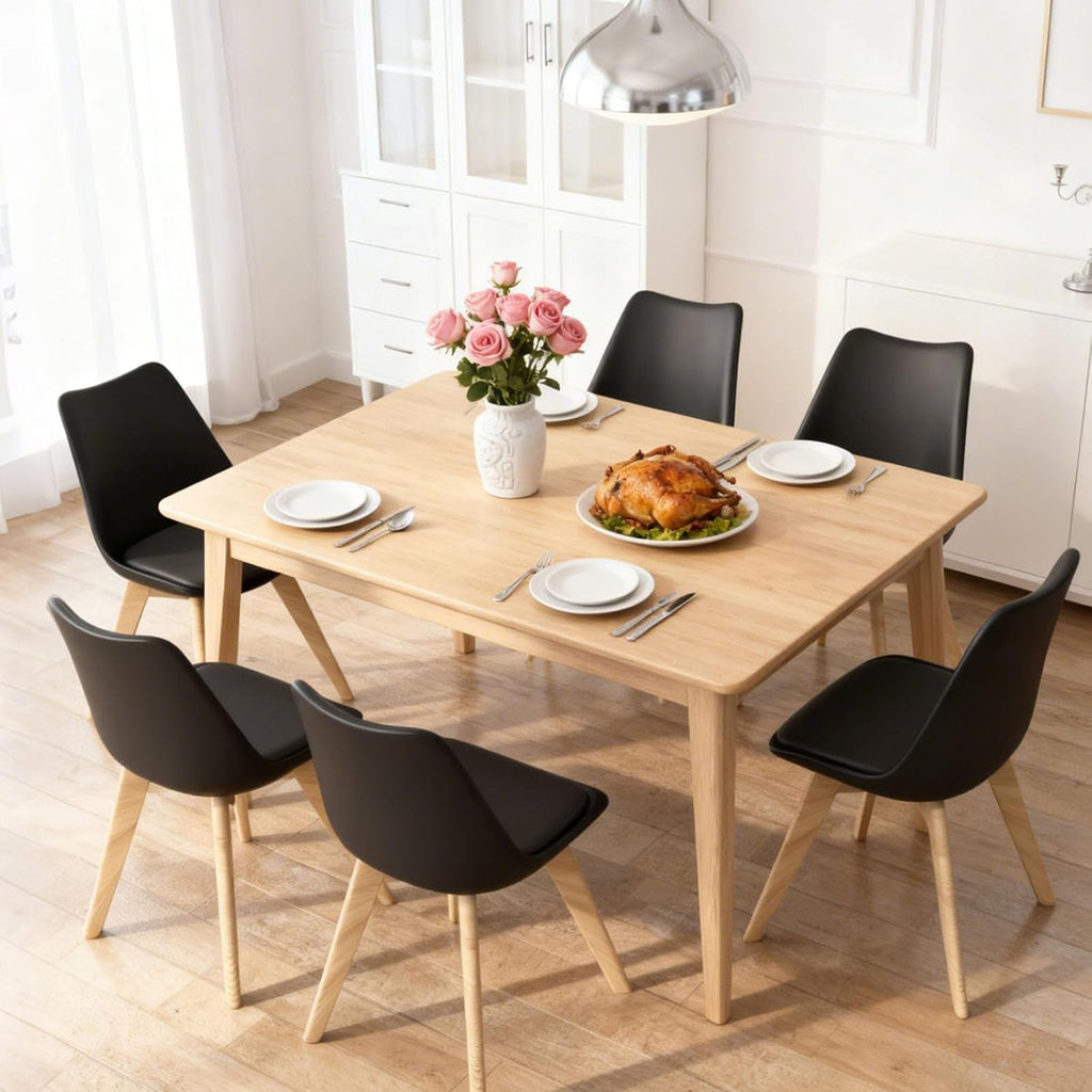 Dining Chairs Set of 8, Mid-Century Kitchen & Dining Room Chairs with Wood Legs and Cushion, Leather Dining Chairs Set for Living Room, Kitchen, Black 8 Pack