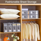 Bed Sheet Organizers,4 Pack Linen Closet Organizers and Storage, Foldable Bedding Organizer for Bedsheets, Duvet Covers and Pillow(Queen or King Size), Sheet Storage for Closet with Window
