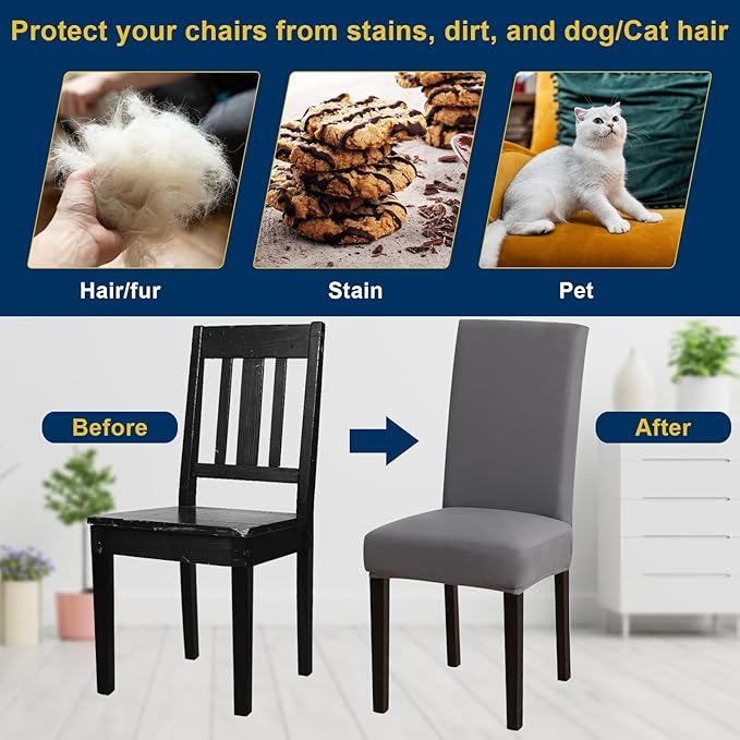 Dining Room Chair Covers - Stretch Kitchen Chair Covers Set of 4, Removable Washable Slipcovers for Home, Hotel, Banquet