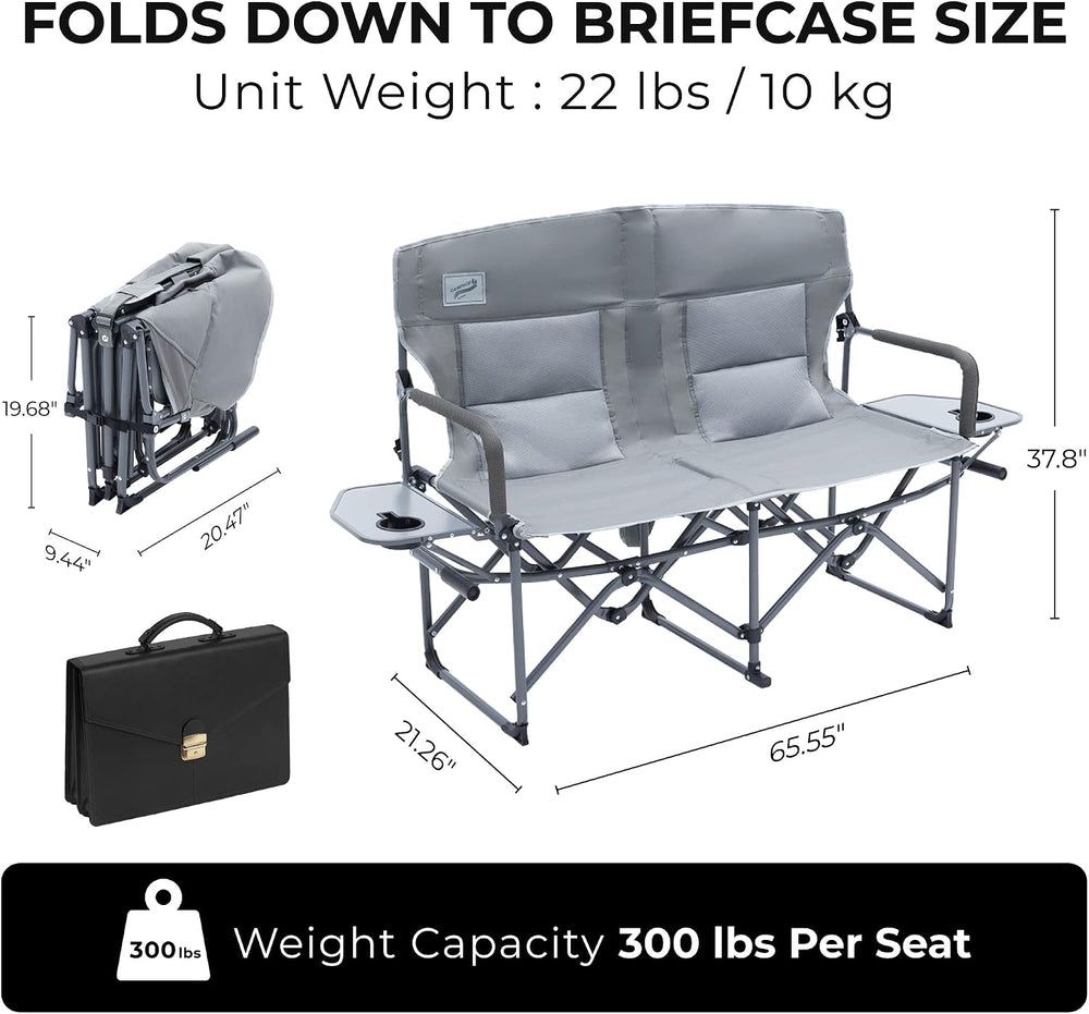 Camphor Designs Oversized Double Portable Folding Director’s Loveseat Chair w...