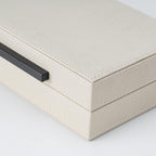 XIGEXIGE Set of 2 Beige Shagreen Decorative Storage Boxes with Black Metal Handles –Faux Leather Large Modern Stackable Nesting Jewelry Box with Lids Organizer