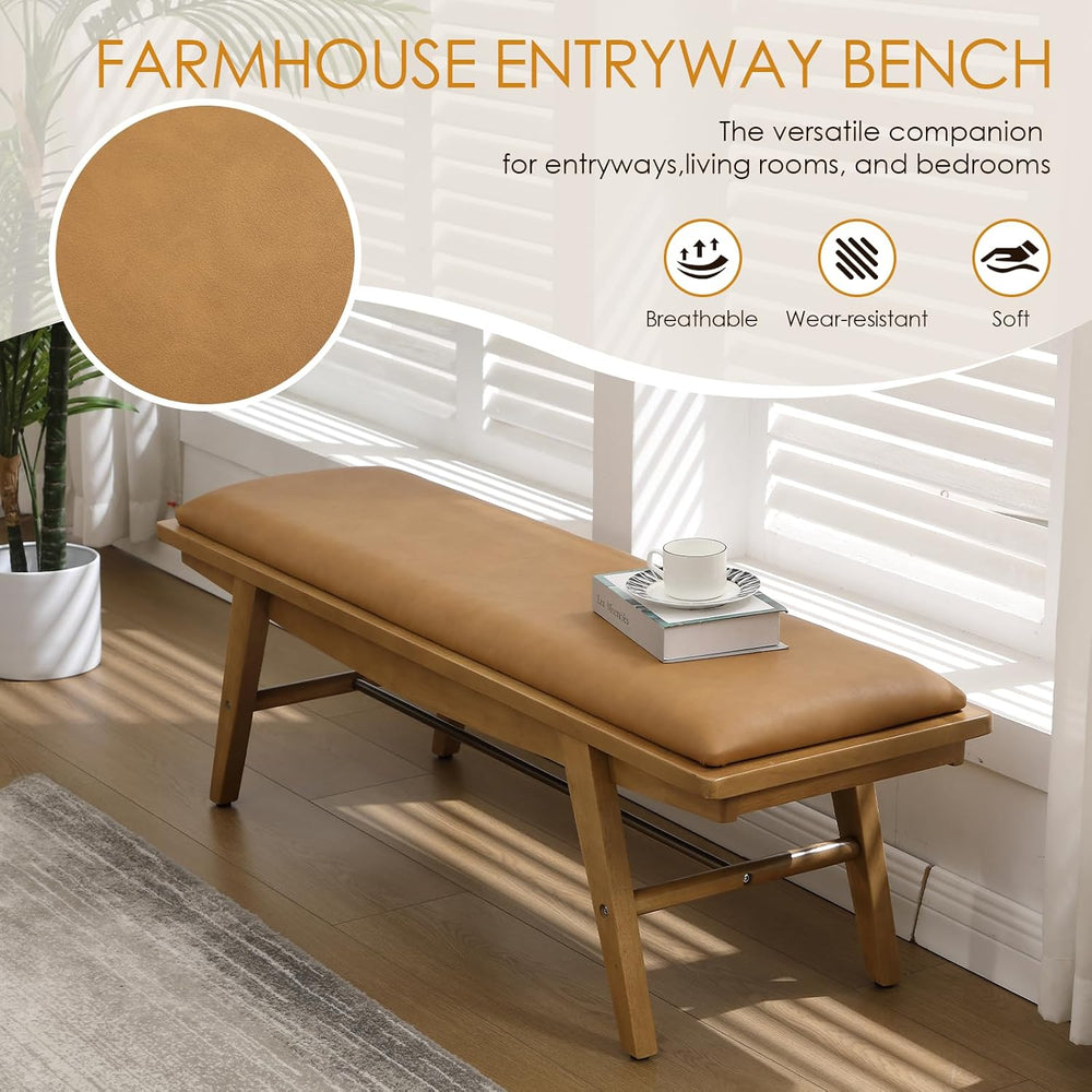 51'' Entryway Bench Leather Upholstered Shoe Benches Farmhouse Dining...