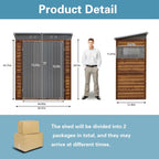 5x3 FT Outdoor Lean to Shed with Windows, Wood & Metal Tool Shed Waterproof Storage House for Outside Patio, Garden, Backyard, 4 Vents (Without Floor) Wood Color