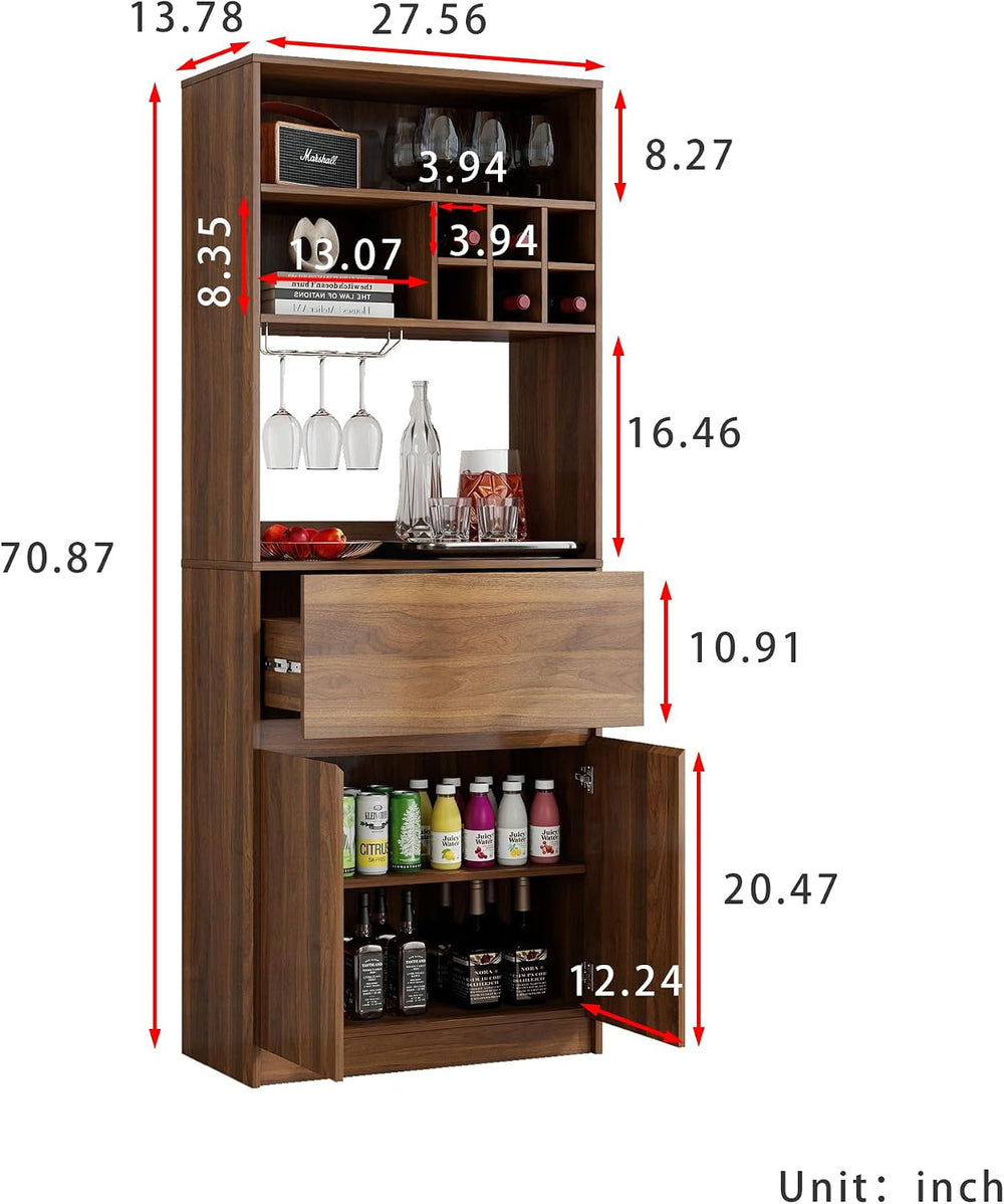 KEIKI 70.87" H Tall Kitchen Pantry Wine Bar Storage Cabinet with Counter...