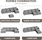 Homall 159" Modular Sectional Sofa, U Shaped Sofa Couch with Reversible Ottoman, DIY Combination Chenille Deep 4-Seat Cloud Couch for Living Room, Apartment (Light Grey, U Shaped Sofa)