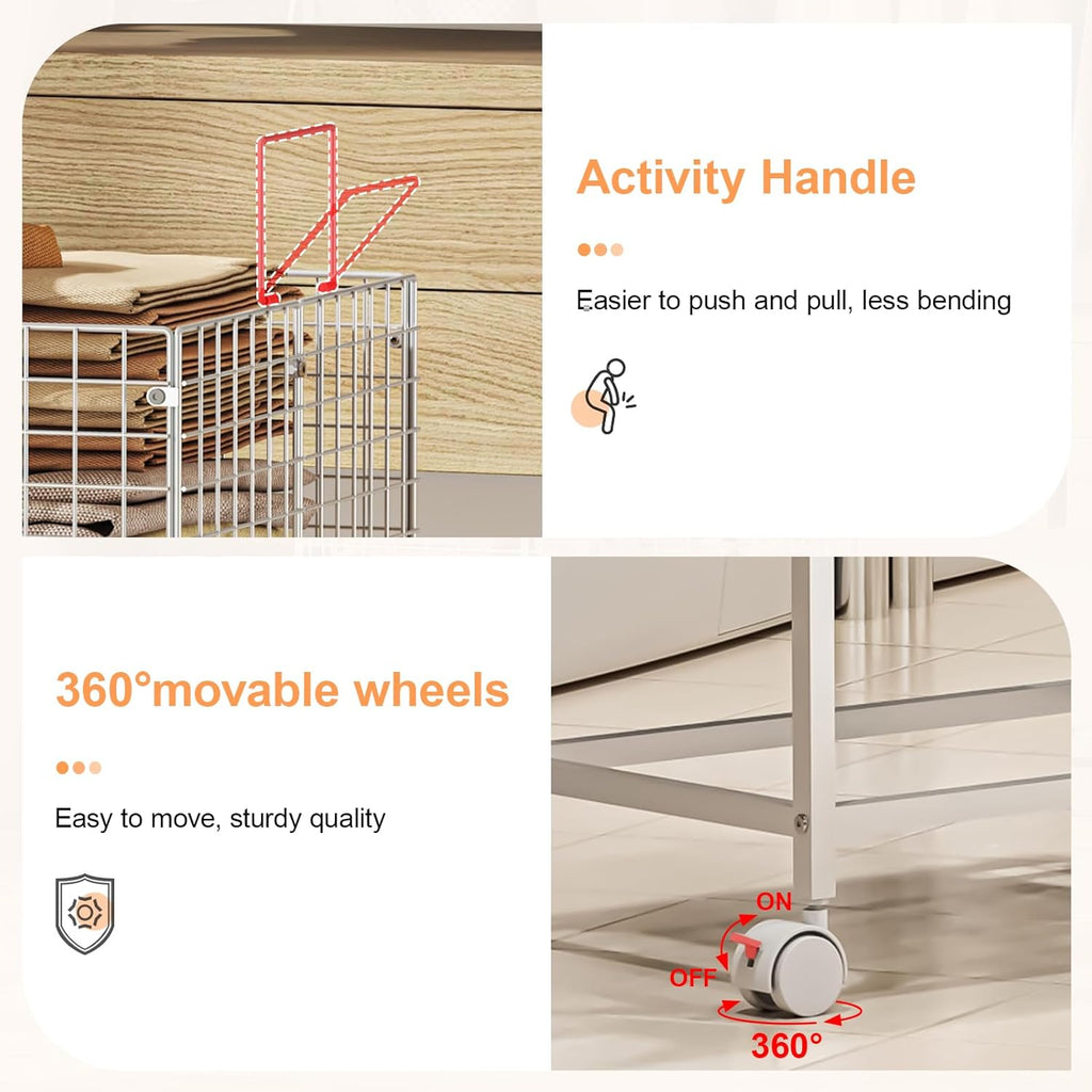 Large Rolling Laundry Basket Cart,Wire Laundry Hamper Cart with Handle and Wheels,White High Laundry Hamper for Laundry Room,Bedroom and Bathroom-120L White (29.5" L*19.7" W*27.95" H inch)