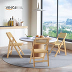 VINGLI 2 Pack Rattan Wooden Folding Chair, Dining Folding Chair with 360° Swivel Backrest, Sturdy Rubberwood Frame and Rattan Woven Seat and Back, Natural Color, Set of 2