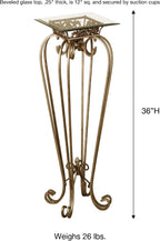 Touch of Class Chalcedony Metal Scroll Pedestal Table, Antique Gold, 36" H | Beveled Glass, Made of Iron, Square Shaped Top, Elegant Style, Accent Furniture for Living Room, Sun Room, or Bedroom