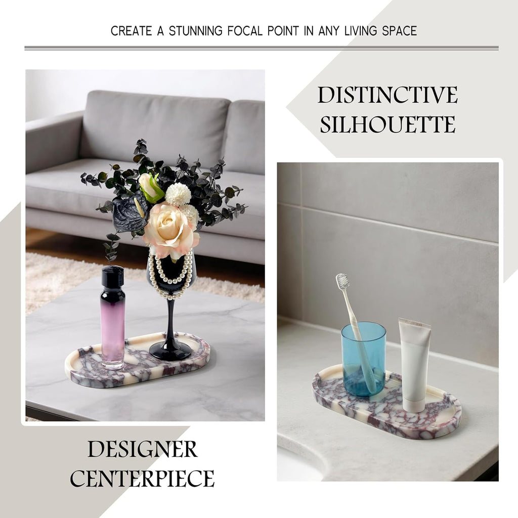 Luxury Natural Oval Marble Tray, Vanity Catchall Organizer Jewelry Decor | Small 9.8x4.9-Inch Calacatta Viola Oval Marble Vanity Tray, Catchall for Jewelry Perfume Keys, Trinket Tray Bathroom Dresser