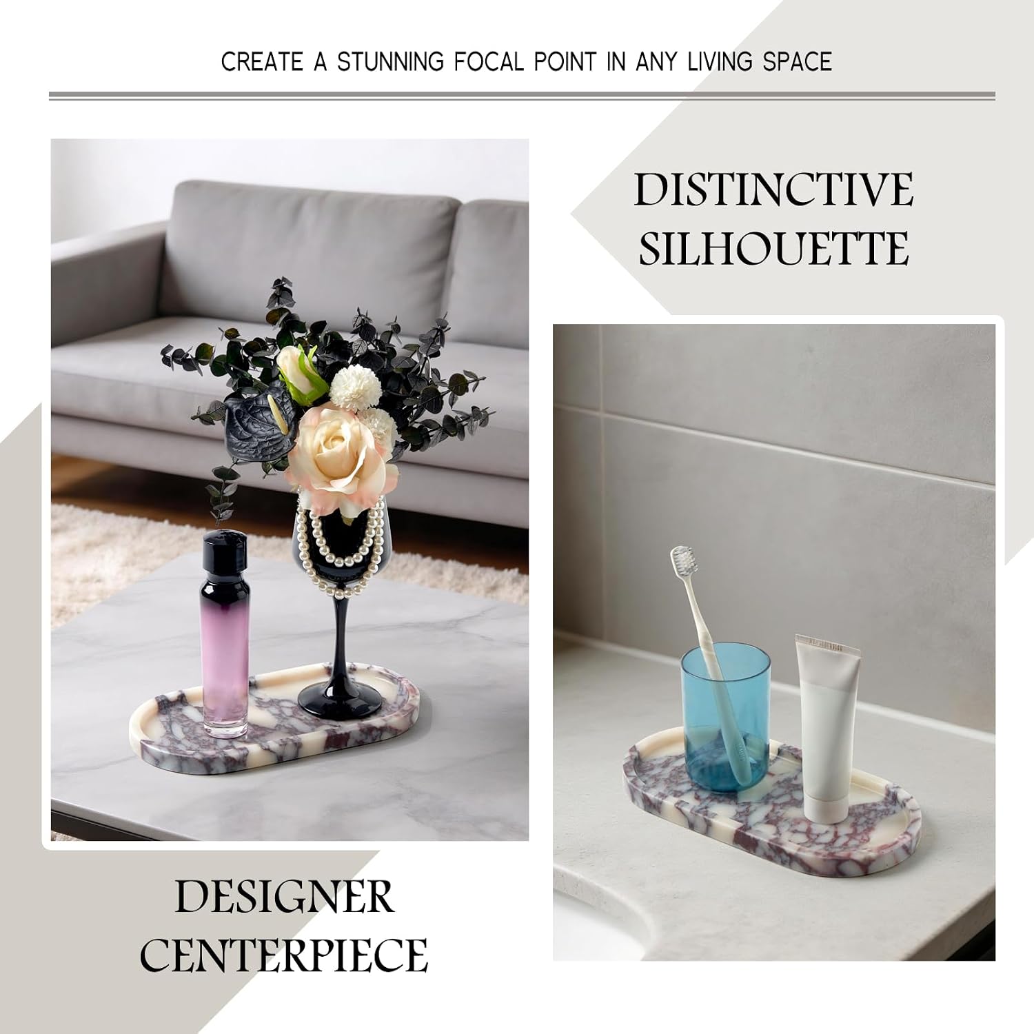 Luxury Natural Oval Marble Tray, Vanity Catchall Organizer Jewelry Decor | Small 9.8x4.9-Inch Calacatta Viola Oval Marble Vanity Tray, Catchall for Jewelry Perfume Keys, Trinket Tray Bathroom Dresser