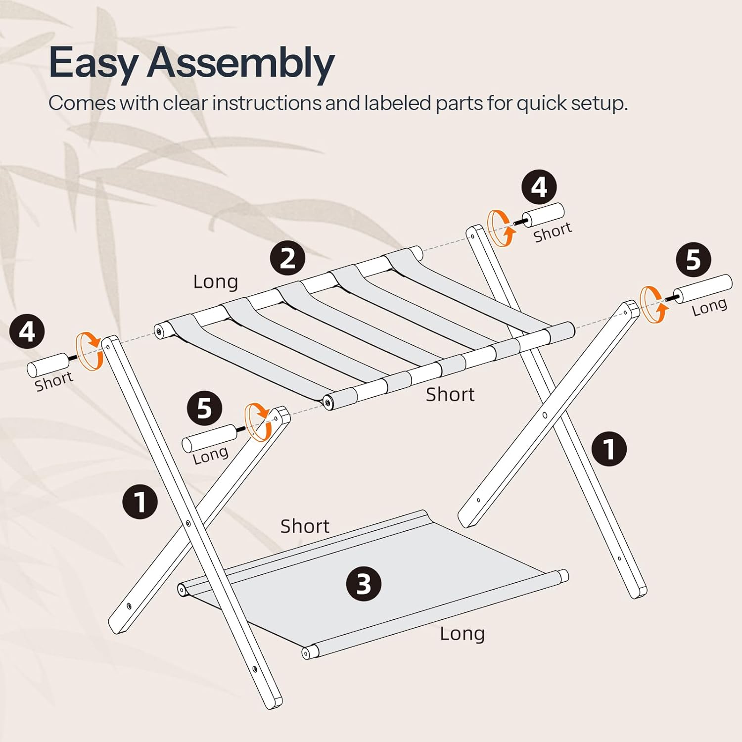 HOOBRO Luggage Rack, Folding Luggage Holder, Bamboo Suitcase Stand, with Fabric Storage Shelf, Suitcase Holder for Guest Room, Hotel, Bedroom, Brown and Black BR20XL01