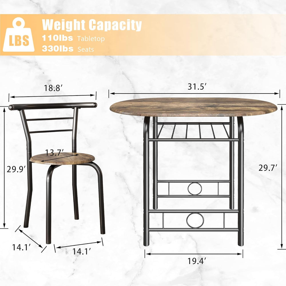 JUMMICO 3-Piece Wooden Round Table & Chair Set, Space Saving Kitchen Brea...