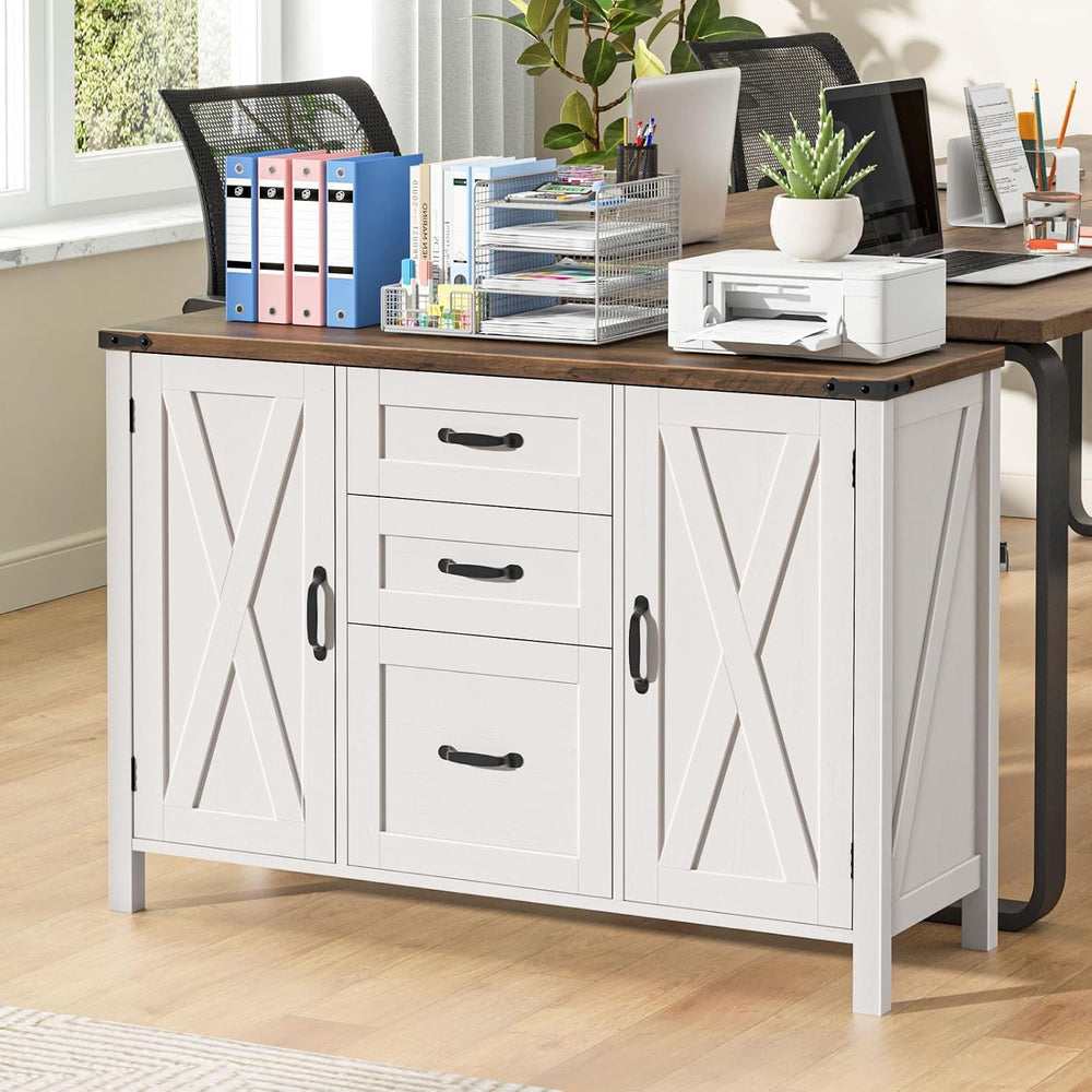 Vabches File Cabinet with 3 Drawers Fits Files Letter/A4 Size, Rustic White |...