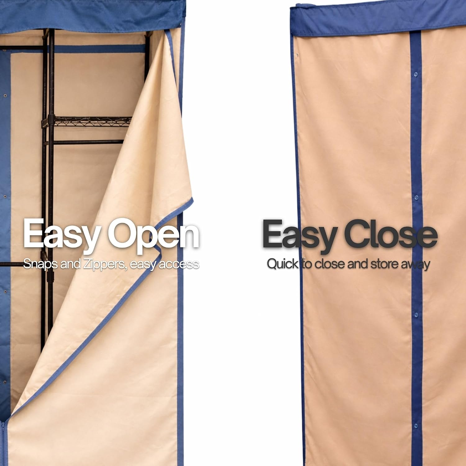 Formosa Covers Portable Garment Rolling Rack Cover - Protect Your Clothes from Dust Keep Your Room Looking Organized (Cover Only) (Beige Khaki with Dusty Blue Trim, 36" W x 14" D x 72" H)