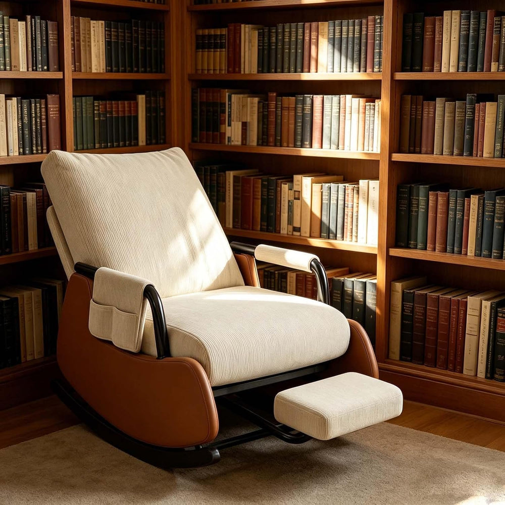 Space-Saving Folding Rocking Lounge Chair with Footrest | Washable Corduroy C...