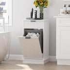 White Tilt Out Laundry Hamper Cabinet Hidden Laundry Hamper Cabinet with Drawers and Baskets for Bathroom Hamper with Storage for Kitchen Bedroom,16x16x30in