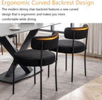 Cinxzar Black Boucle Dining Chairs Set of 4, Upholstered Dining Chairs with Black Metal Legs, Round Modern Dining Chair for Dining Room