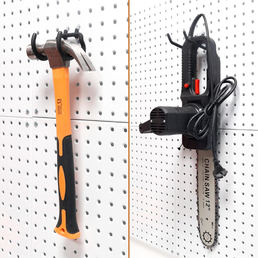 HUHOLE Pegboard Drill Holder, Peg Board Tool Utility Hooks, 24 Pack Heavy Duty Pegboard Tool Holder for Power Tools, Drill, Hammer, Cord, Fit for 1/4" Pegboard (24PC)