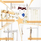 DreamGenius Jewelry Organizer Stand with 2 Velvet Ring Holder Drawers, 5 Tier Jewelry Holder Organizer with 11 Hooks for Necklaces and 145 Holes for Earrings, White