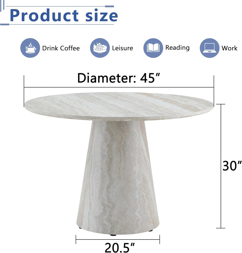 Faux Marble Round Dining Table for 4-6, 45" Modern Farmhouse Round Kitch...