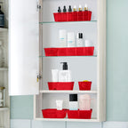 WOWBOX 25 PCS Plastic Drawer Organizer Set, 4 Sizes Desk Drawer Divider Organizers and Storage Bins for Makeup, Jewelry, Gadgets for Kitchen, Bedroom, Bathroom, Office, Clear Red