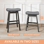 29 Inches Bar Stools Set of 2, Bar Height Barstools for Home Counter, Blackless Barstool with Bonded Leather Saddle Seats & Heavy Duty Metal Legs, Easy Assembly, All Black