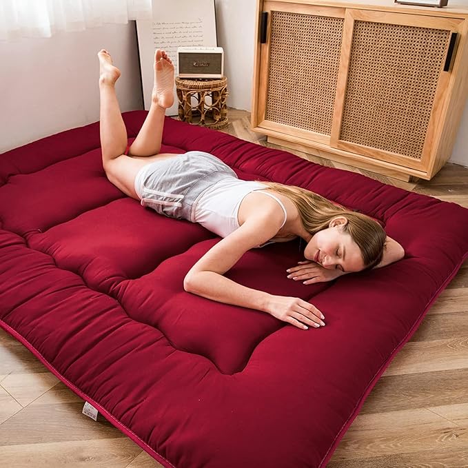 MAXYOYO Japanese Floor Mattress Futon Mattress, 4" Thicken Tatami Mat Sleeping Pad Foldable Roll Up Mat Boys Girls Dormitory Pad Kids Floor Lounger Pillow Bed, Charcoal Grey, Queen Size
