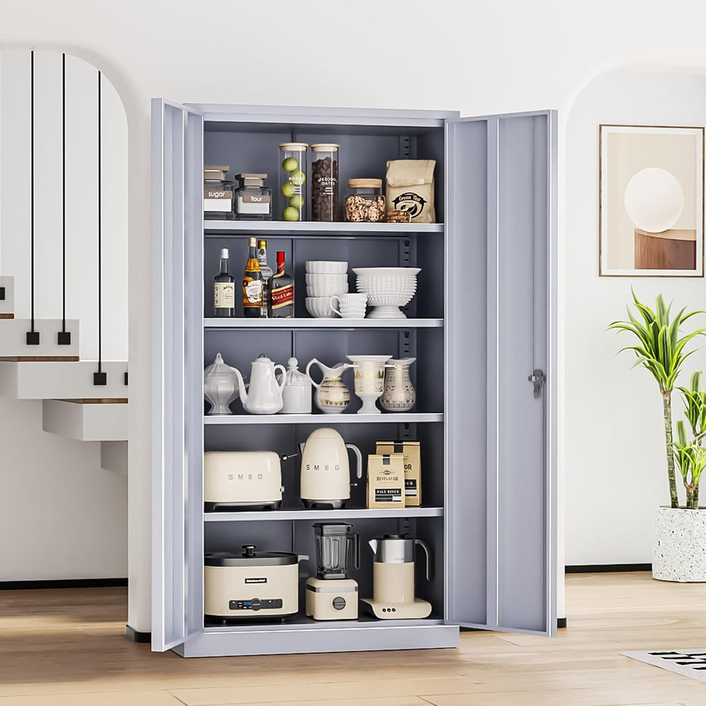 INTERGREAT Metal Storage Cabinets 72” Cement Grey Garage Steel Storage Cabine...