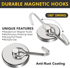 MIKEDE 120LB Magnetic Hooks, Neodymium Magnet Hooks for Hanging, Swivel Swing Magnetic Hook Heavy Duty, Strong Magnet with Hooks for Cruise, Kitchen, Camping, Door, Locker - 2 Pack