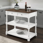 HomeStock Kitchen Island with Wood Top - 42" Wide - White & Dark Brown Finish