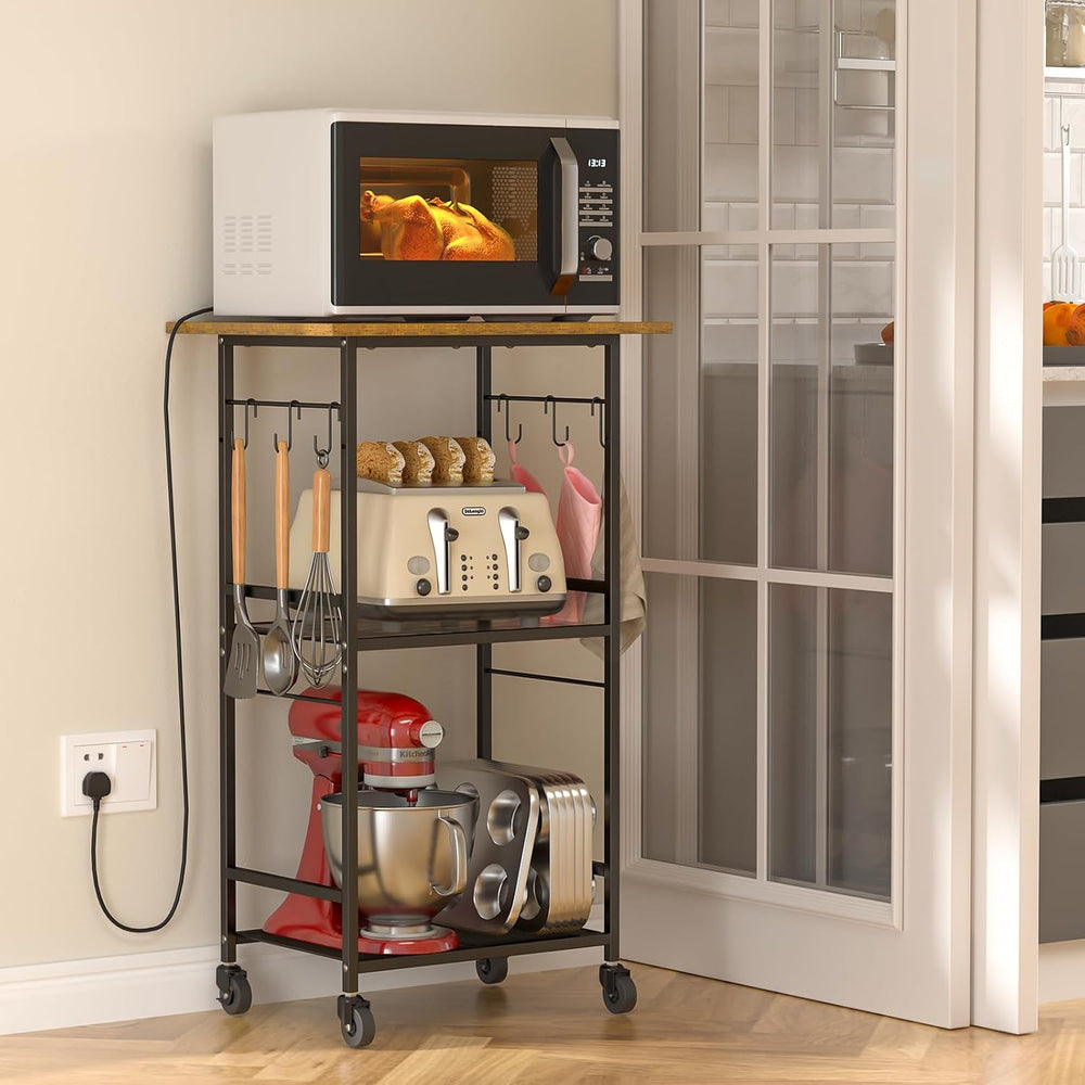 ThreeHio Rolling Kitchen Microwave Cart, 3 Tier Microwave Table Stand with Ad...