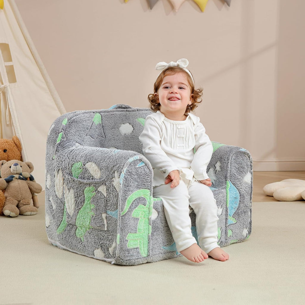 Toddler Chair,Kids Armchair,Kids Foam Chair,Toddler Couch,Glow Dino | Comfy kids armchair,toddler reading chair,kids foam chair,glow-in-the-dark dino,removable cover, no assembly