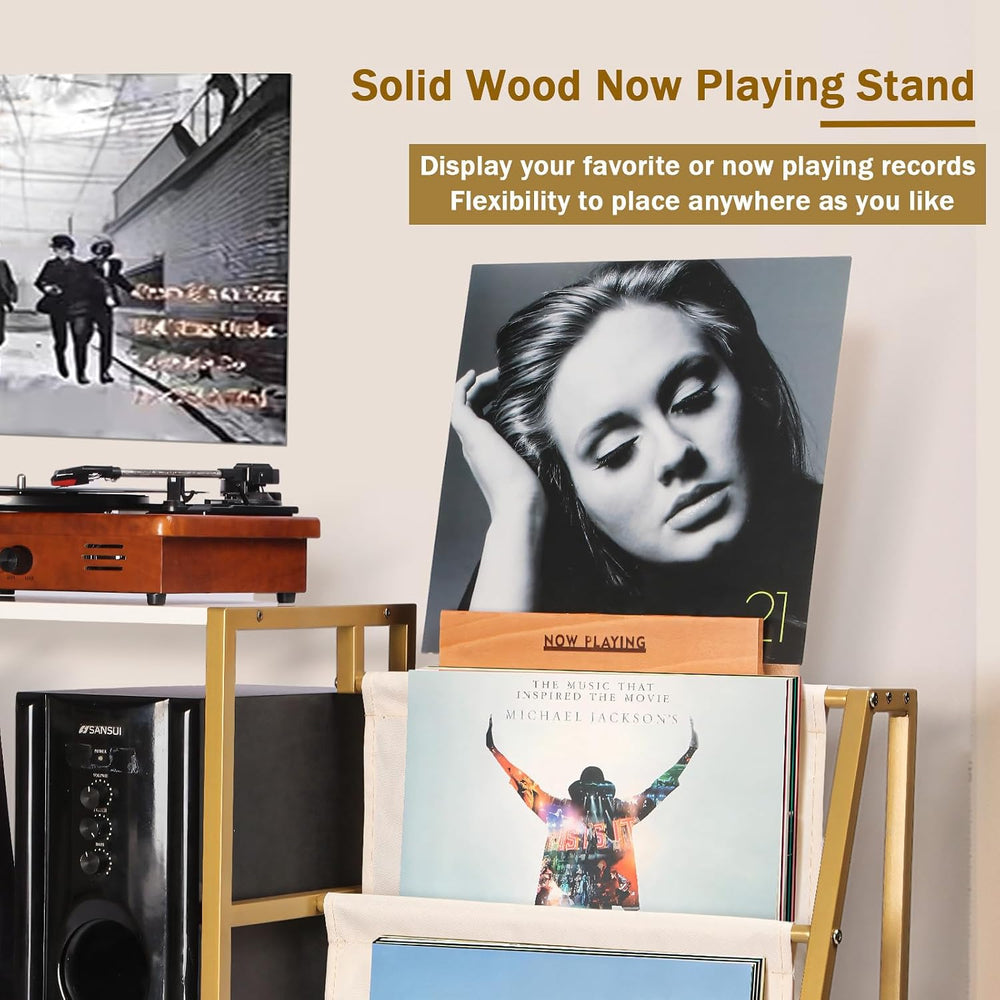 HYCFYJR Stand for Record Player, 3 Tier Vinyl Record Storage with Now Playing...
