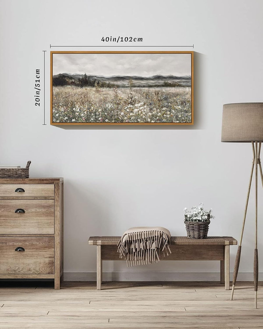 SHENIFY 20x40in Extra Large Vintage Framed Wall Art Meadow with Flowers Lands...