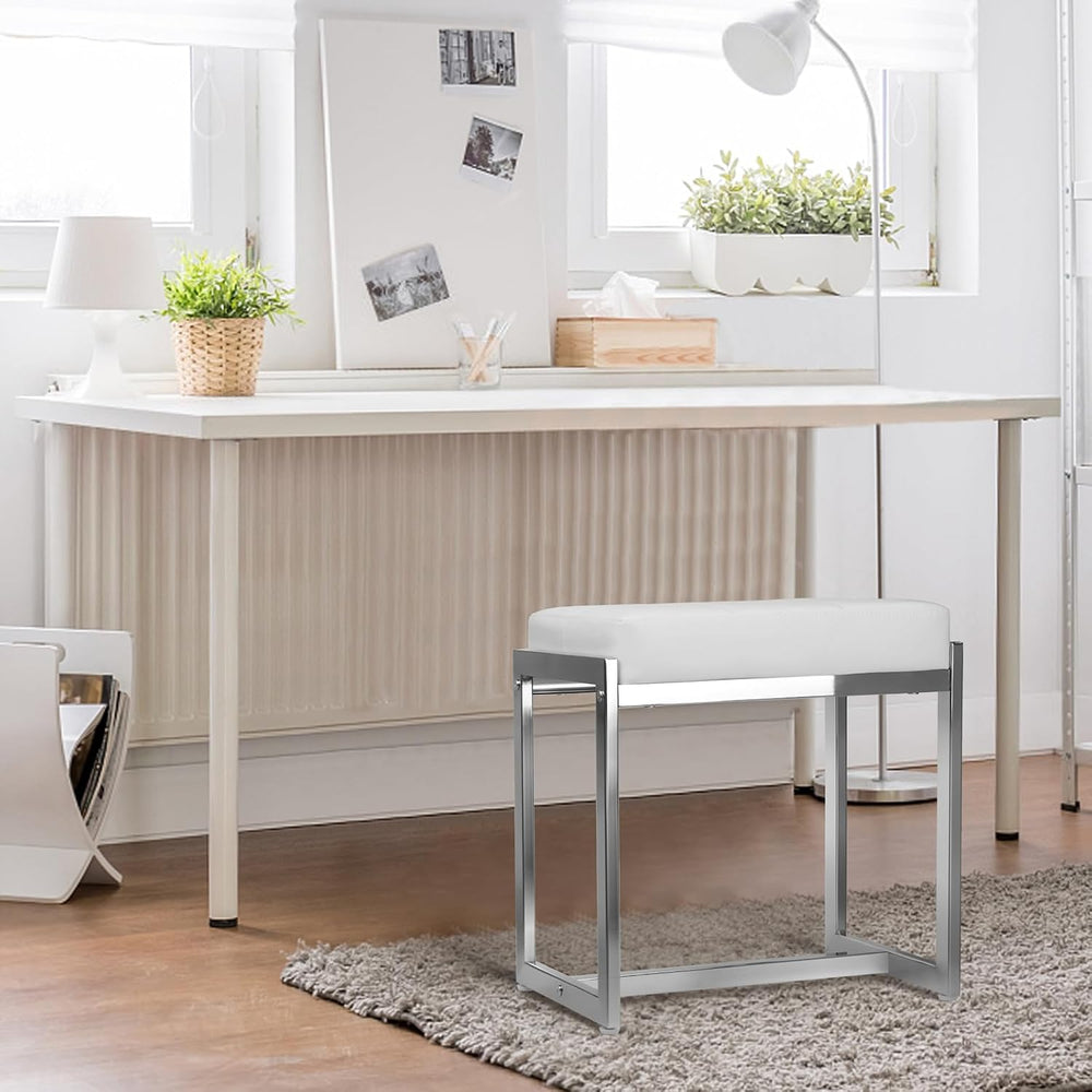Vanity Stool Chair, Modern PU Leather Ottoman Foot Rest for Vanity Bench with...