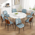 Dining Chairs Set of 8, Mid Century Modern Dining Room Chair with Thick Cushion, Upholstered Faux Leather Kitchen Chairs with Walnut Bentwood Back for Kitchen Dining Room, Blue