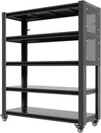 72" H 5 Tier Adjustable Shelving Unit with Pegboard & Wheels - Heavy Duty Metal Storage Rack for Garage, Warehouse, Office - 2000LB Capacity, Tool-Free Assembly (23.6" D x 47.2" W)