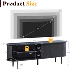 AMERLIFE 70" Mid-Century Modern TV Stand, TV Console Table for TVs up to 80 Inch, Fluted Wood Media Console with Storage, Solid Wood Legs, Embossed Black