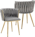 Kiztir Velvet Dining Chairs Set of 2, Upholstered Dining Room Chairs with Gold Metal Legs, Luxury Tufted Dining Chairs for Living Room, Bedroom, Kitchen (Grey)