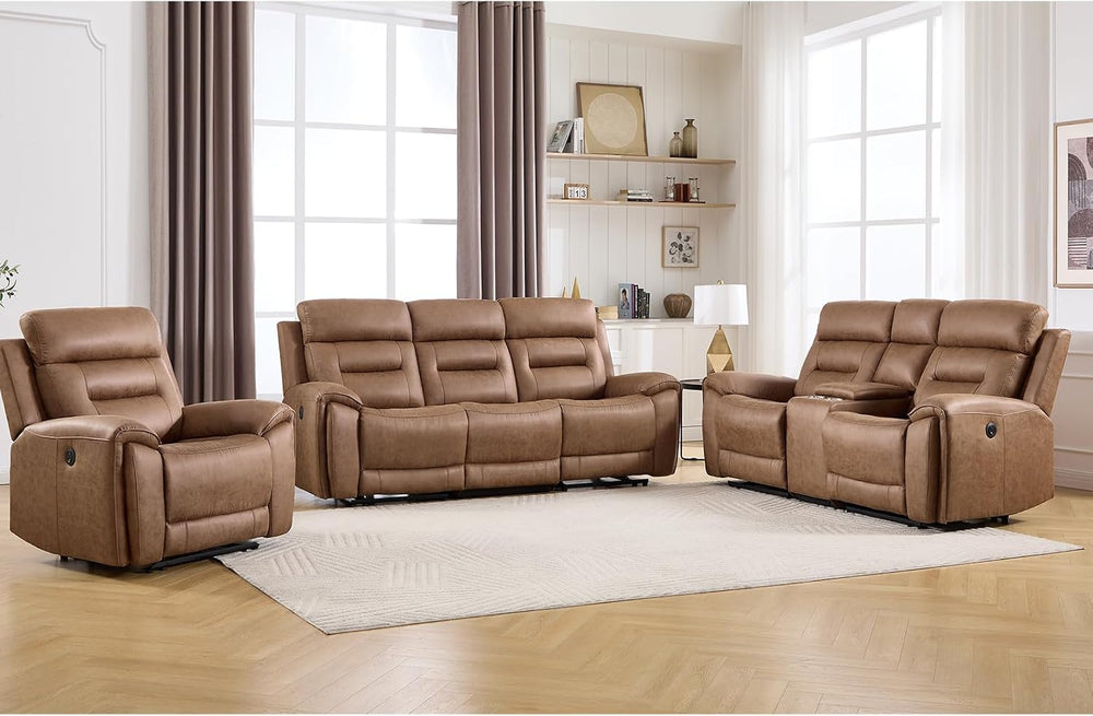 ANJ 3-Piece Power Recliner Sofa Set with Charging Ports, Include Single Recli...