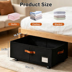 Freebat Under Bed Storage with Wheels 2 Pack, Underbed Container | 10 inch Height Under Bed Drawers with Clear Lid Cover, Storage Bag Box with Visiable Window for Clothes, Bedsheet, Pillow