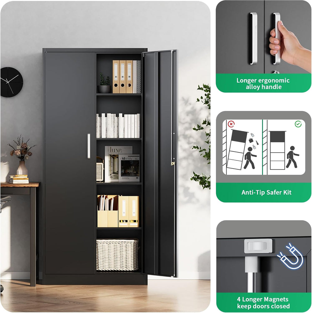 Metal Storage Cabinet with Locking Doors, 71" Tall Steel Locker Organize...