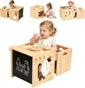 Brobear Weaning Table and Chair Set for 3-Layer Adjustable, Storage Drawer | for Ages 1-3,Blackboard, Storage Hooks, Puzzle Storage Boards, Natural Wood,CPC Certification, for Dining, Painting, Reading
