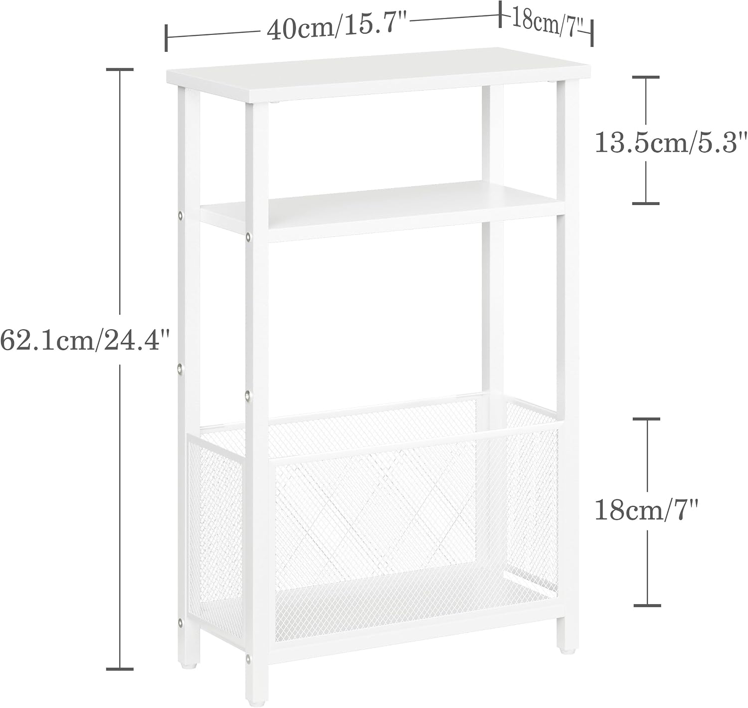 MMEOLUOOK Narrow Side Table with Storage Basket Skinny End Tables for Smalls Spaces 3 Tier Sofa Table Small Nightstand Slim Bedside Table for Living Room Bedroom White MLBZ22W