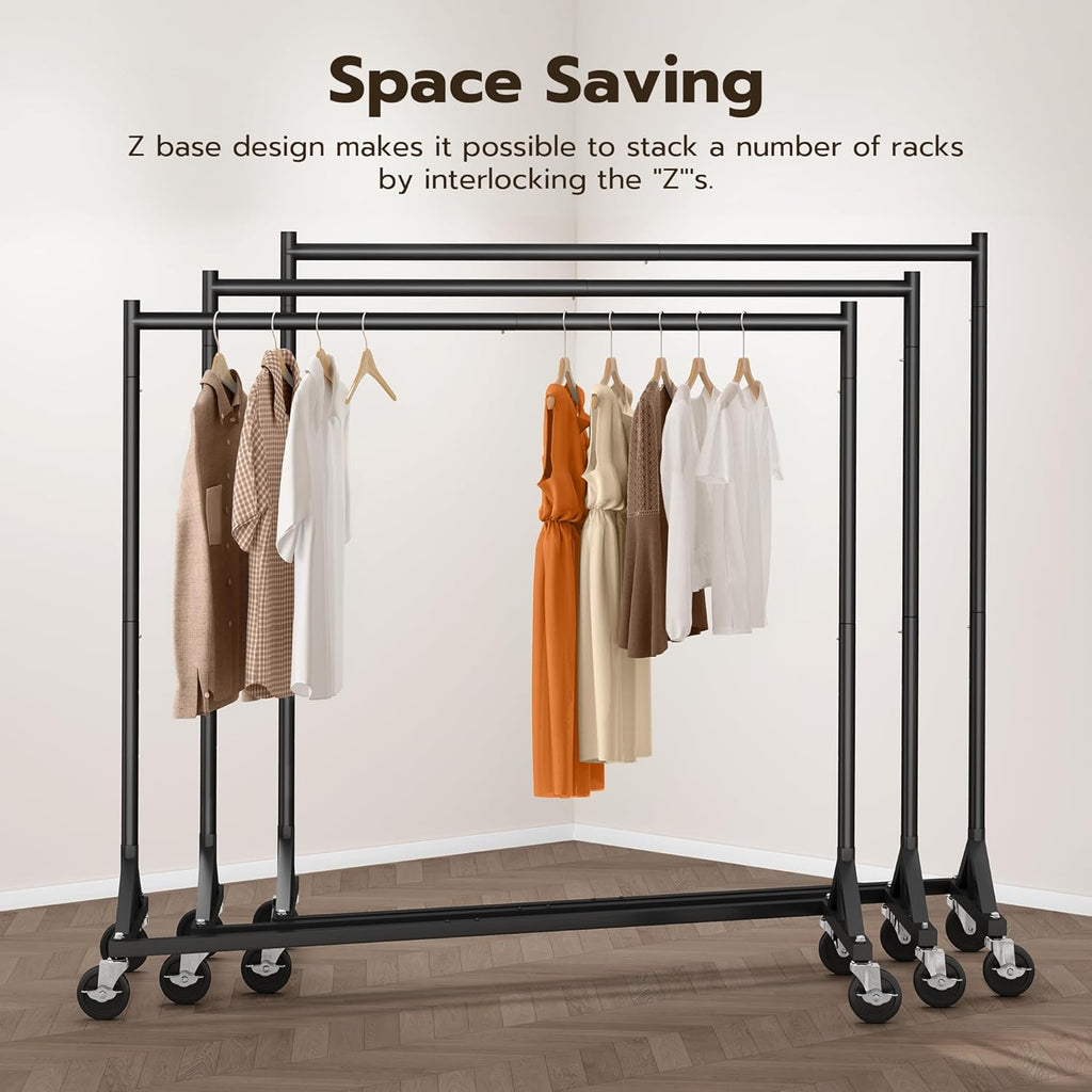 HOKEEPER Commercial Z Base Garment Rack Hold 500LBS Heavy Duty Clothing Rack Adjustable Rolling Clothes Rack for Hanging Clothes Racks on Wheels Portable Z Rack, Black