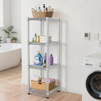 Metal Wire Shelving Unit Storage Shelves 4 Tier Adjustable Shelf Sturdy Steel Rack Standing Units Organizers organize for Laundry Bathroom Kitchen Closet Basement Garage Pantry Narrow Mesh Utility