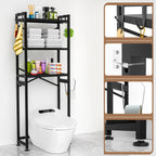 ZZL Over The Toilet Storage,3-Tier,Bathroom Toilet Organizer,Multifunctional Space Saver Freestanding Bathroom Shelves with 4 Hooks,Black