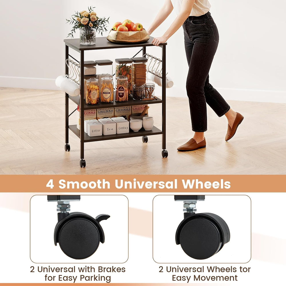 GIANTEX Kitchen Bakers Rack 3-Tier Microwave Cart on Wheels, Industrial Utili...