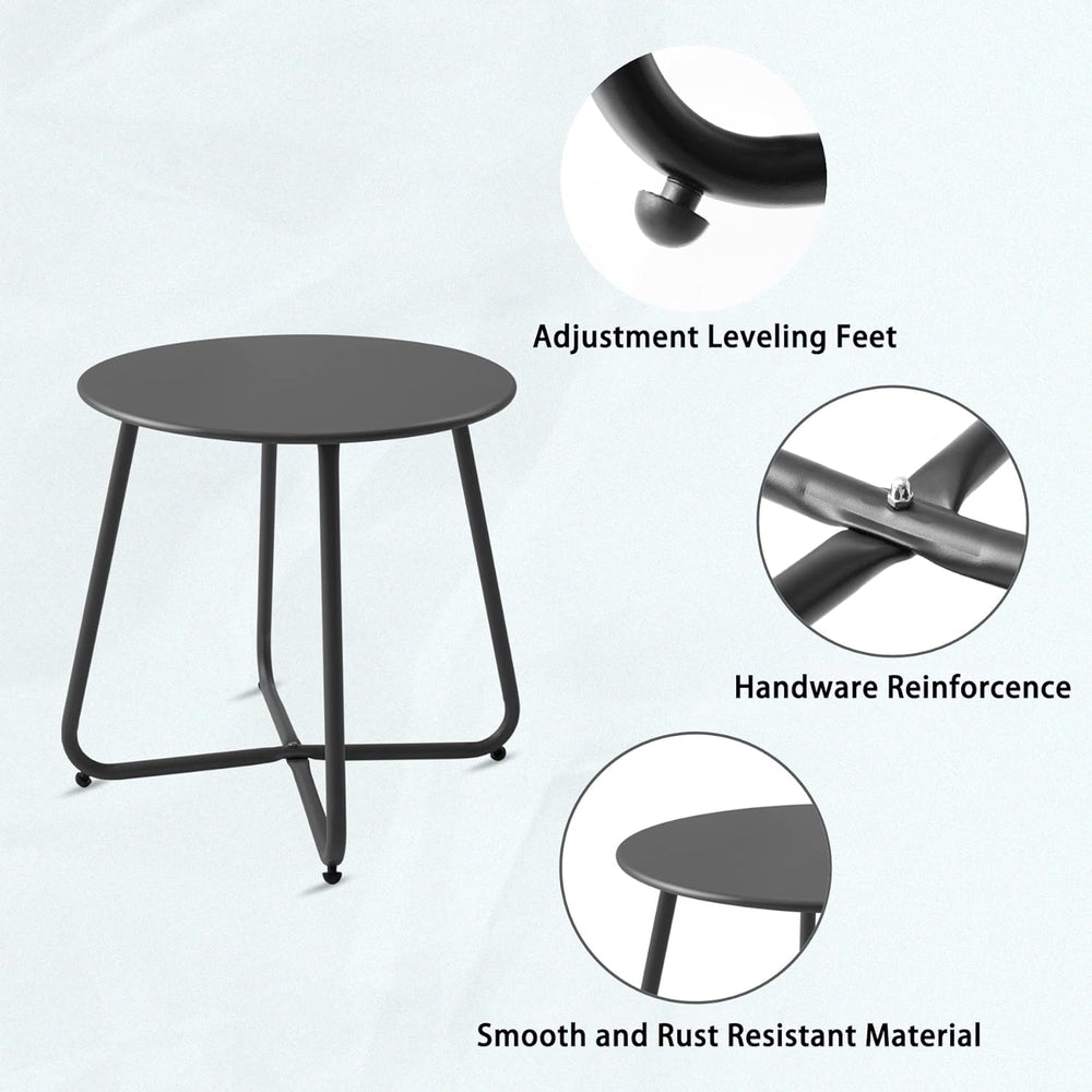 Meluvici Patio Small Side Table Waterproof Round Metal Steel Weather Resistan...